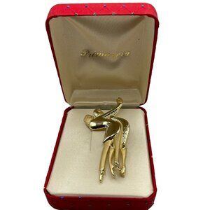 NOS Primavera Dancing Couple Man Woman Textured Gold Tone Brooch Pin In Box